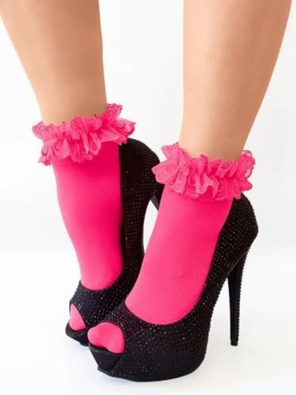Frilly Lace Ruffle Ankle Socks for Women - Cute Nylon Fashion Footwear